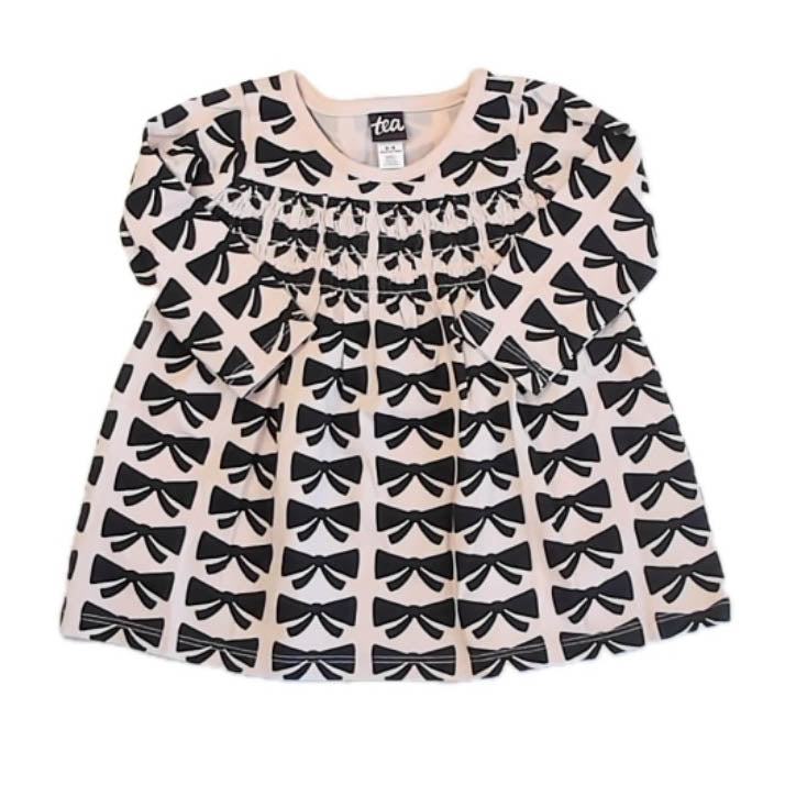 Tea Collection Girls Pink | Black Bows Dress Size: 6-9 Months Pink | Black Bows