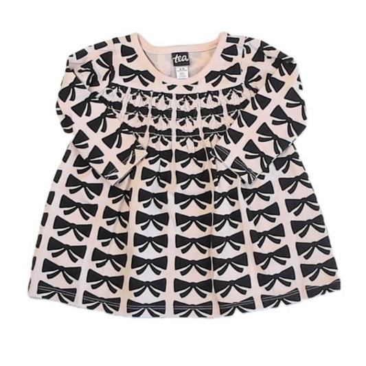 Tea Collection Girls Pink | Black Bows Dress Size: 6-9 Months Pink | Black Bows