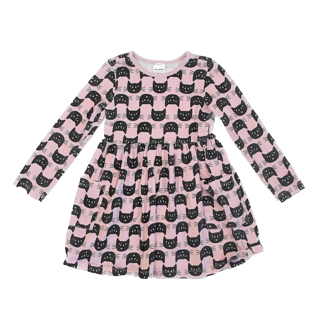 Hanna Andersson Girls Pink | Black Cat Dress Size: 5T Pink | Black Cat