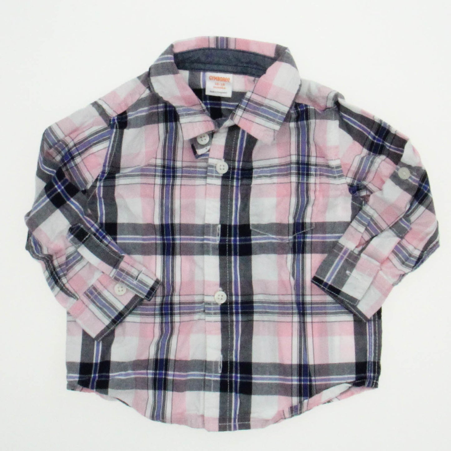 Gymboree Boys Pink | Black | Plaid Button Down Long Sleeve Size: 12-18 Months Pink | Black | Plaid