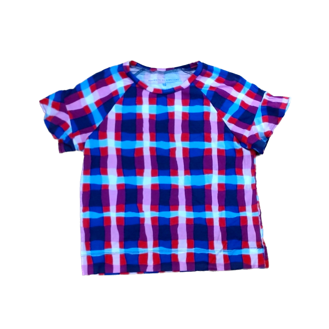 Rockets Of Awesome Girls Pink Blue and Red Plaid Short Sleeve Shirt Size: 10-12 Years Pink Blue and Red Plaid