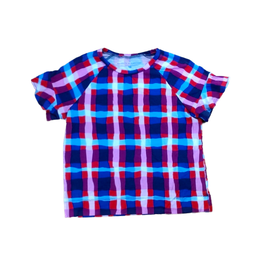 Rockets Of Awesome Girls Pink Blue and Red Plaid Short Sleeve Shirt Size: 10-12 Years Pink Blue and Red Plaid