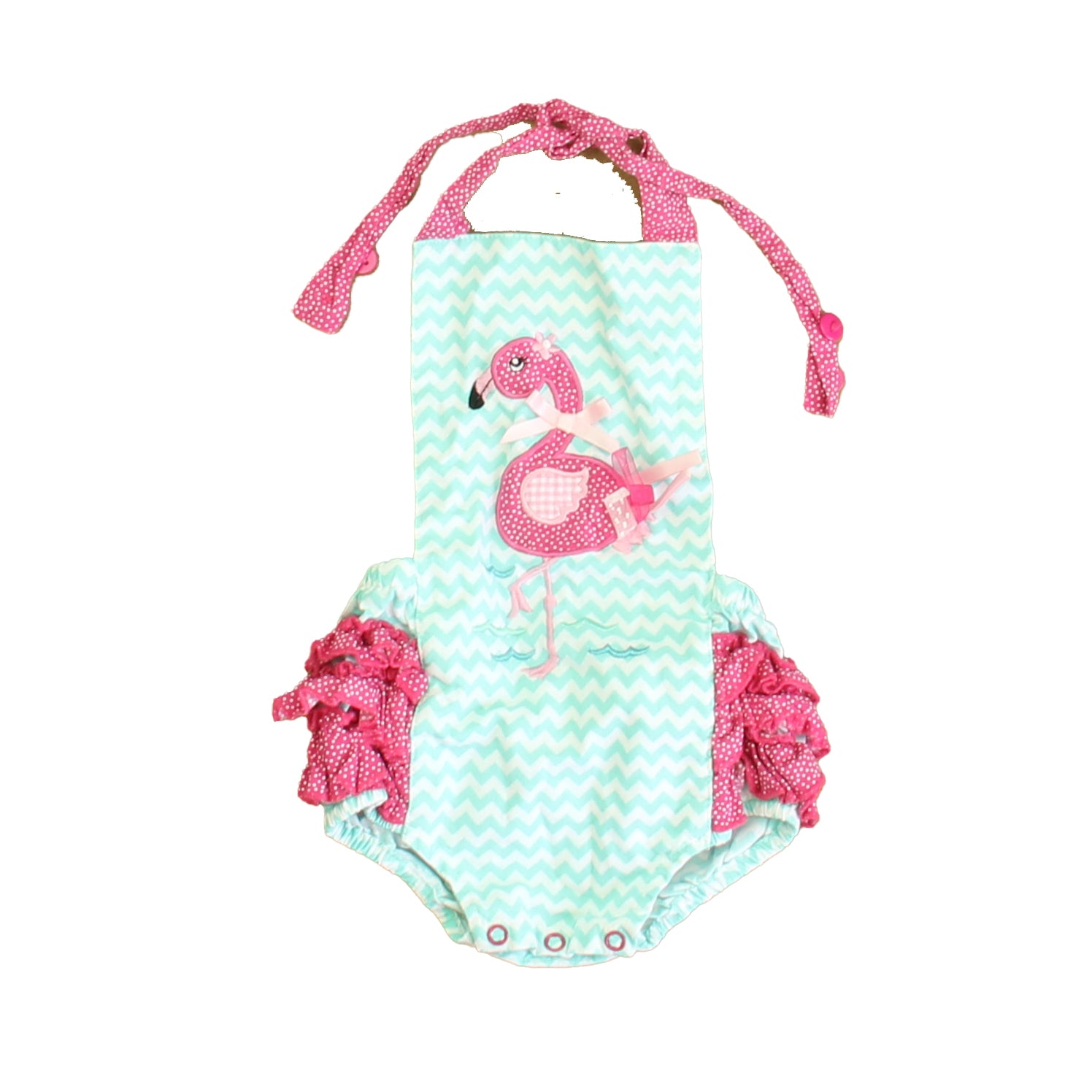 Indigo Soul Kids Girls Pink | Blue Flamingo Romper Size: 6 Months Pink | Blue Flamingo