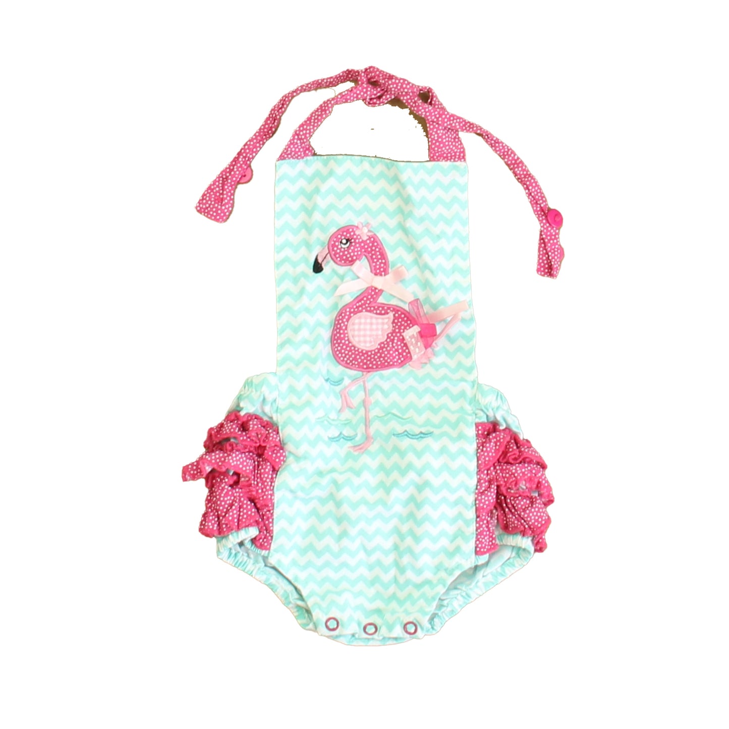 Indigo Soul Kids Girls Pink | Blue Flamingo Romper Size: 6 Months Pink | Blue Flamingo