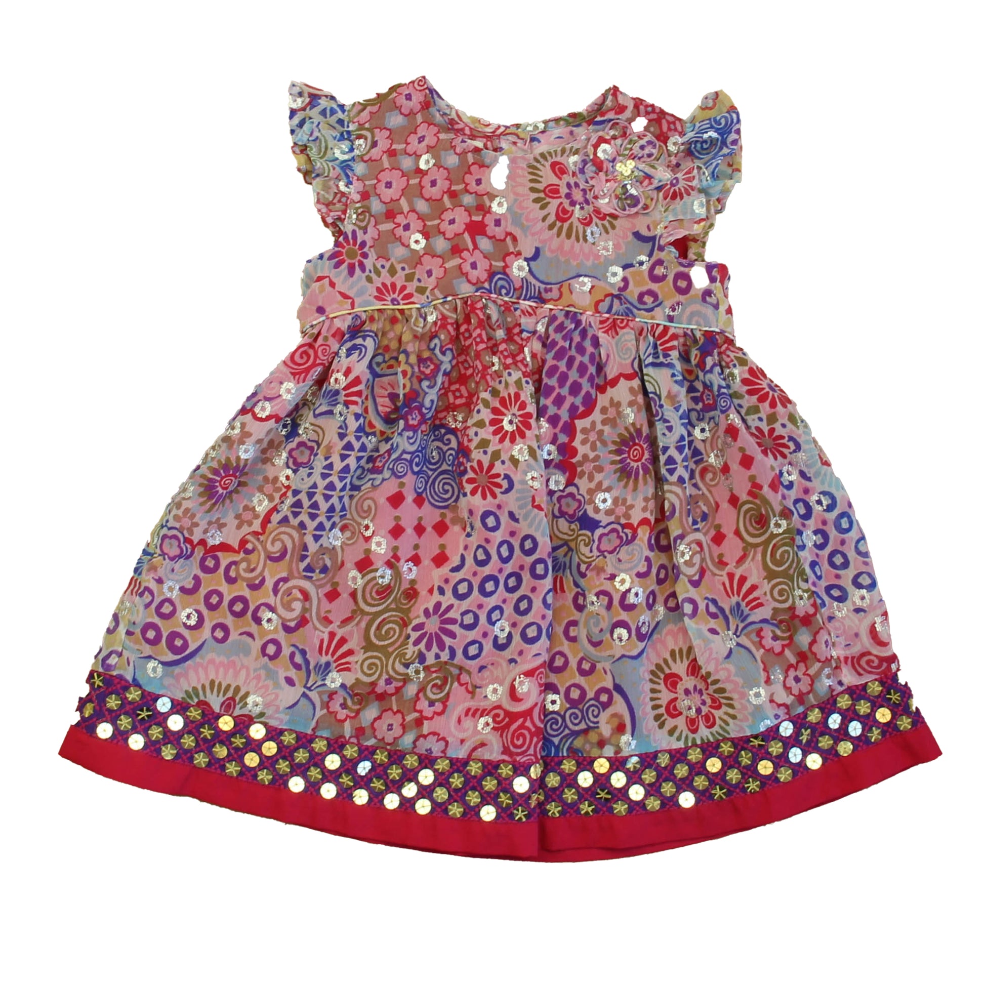 Monsoon Girls Pink | Blue Floral Dress Size: 12-18 Months Pink | Blue Floral