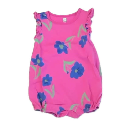 Tea Collection Girls Pink | Blue Floral Romper Size: 12-18 Months Pink | Blue Floral