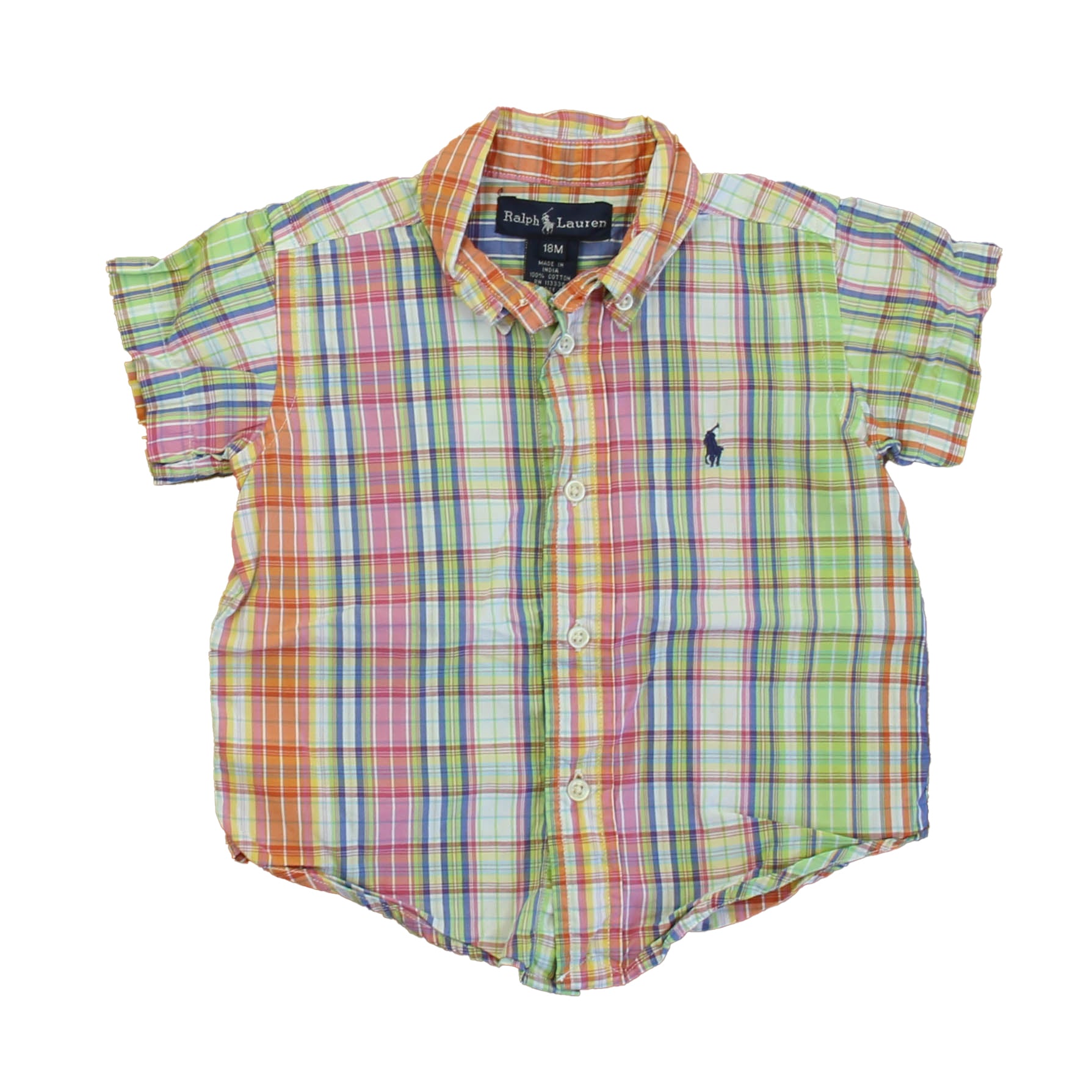 Ralph Lauren Boys Pink | Blue | Green Plaid Button Down Short Sleeve Size: 18 Months Pink | Blue | Green Plaid