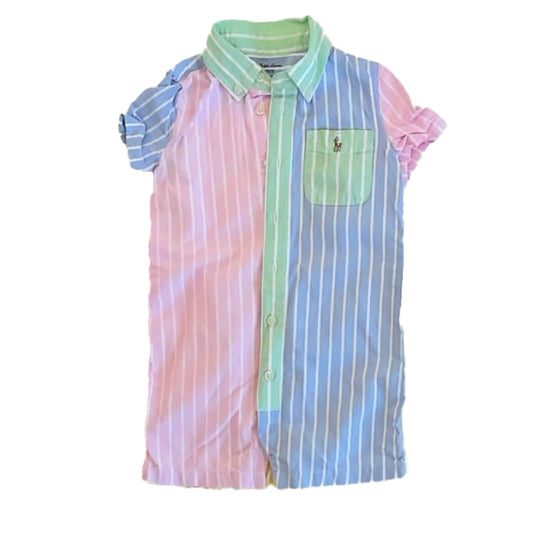 Ralph Lauren Boys Pink | Blue | Green Stripe Romper Size: 18 Months Pink | Blue | Green Stripe