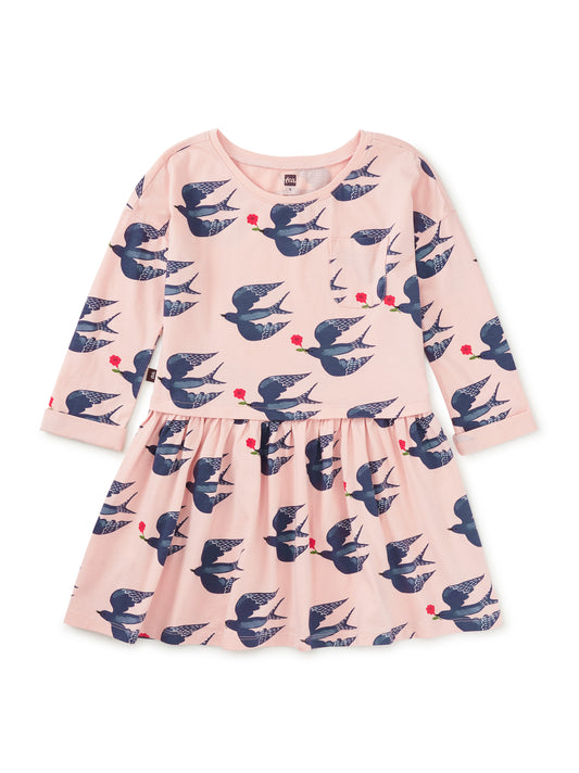 Tea Collection Girls Pink | Blue Magpies Dress Size: 5T Pink | Blue Magpies