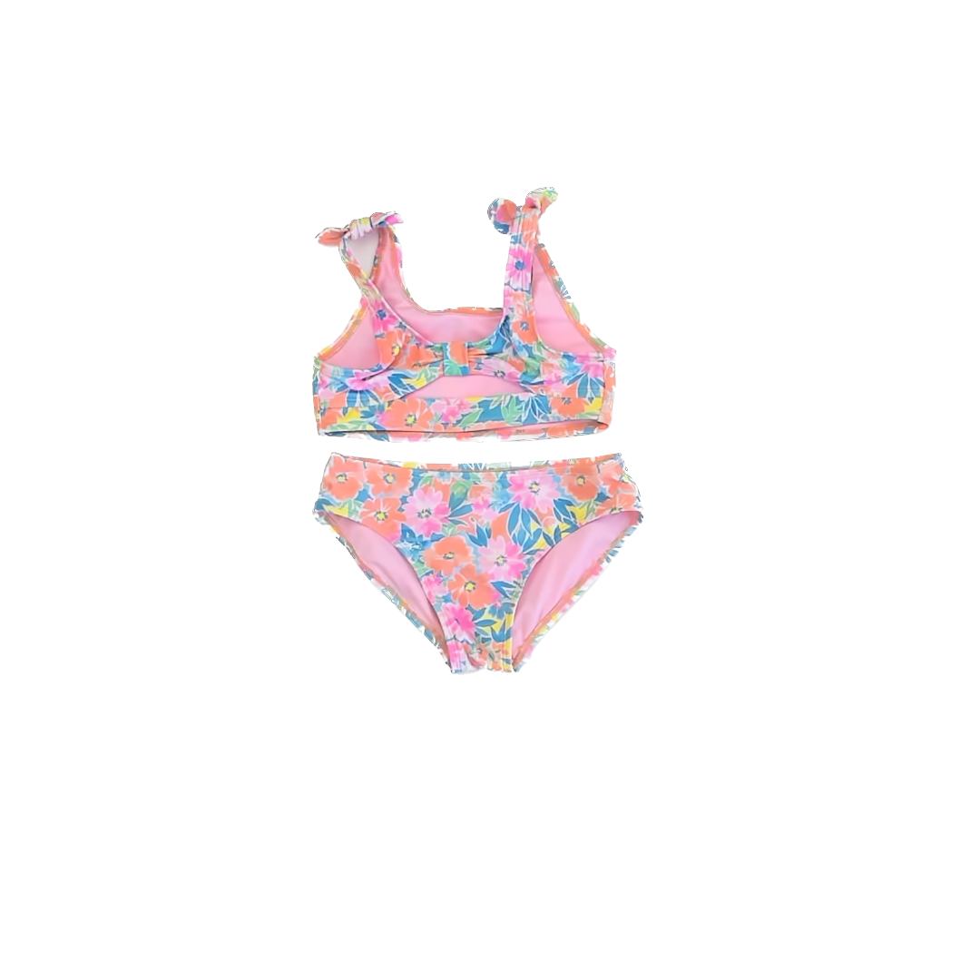 Cat & Jack Girls Pink | Blue | Orange Floral 2-piece Swimsuit Size: S (6-7) Pink | Blue | Orange Floral
