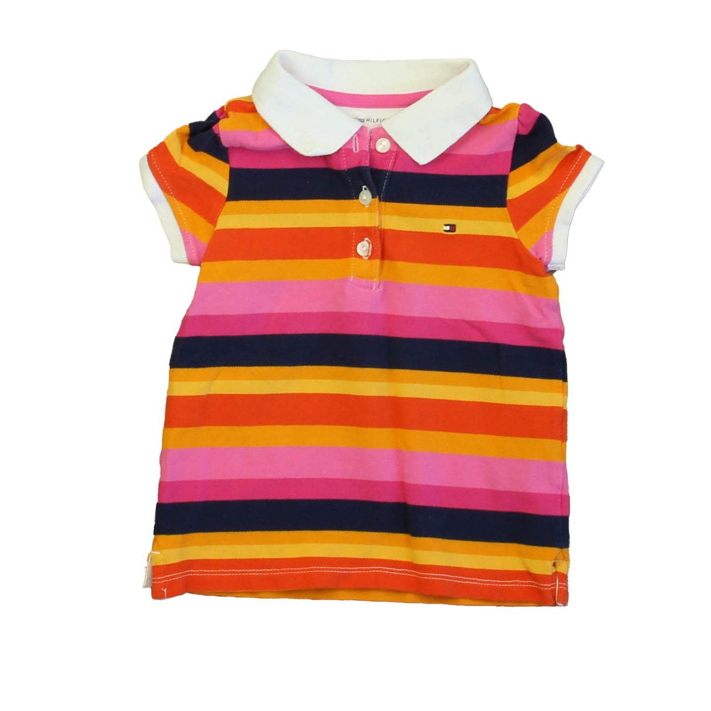 Tommy Hilfiger Girls Pink | Blue | Orange Stripe Polo Shirt Size: 2T Pink | Blue | Orange Stripe