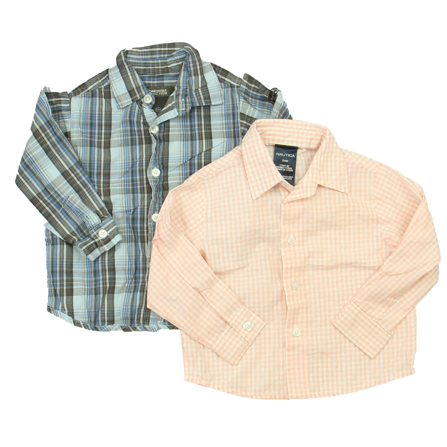 Nautica Boys Pink | Blue Plaid Button Down Long Sleeve Size: 24 Months Pink | Blue Plaid