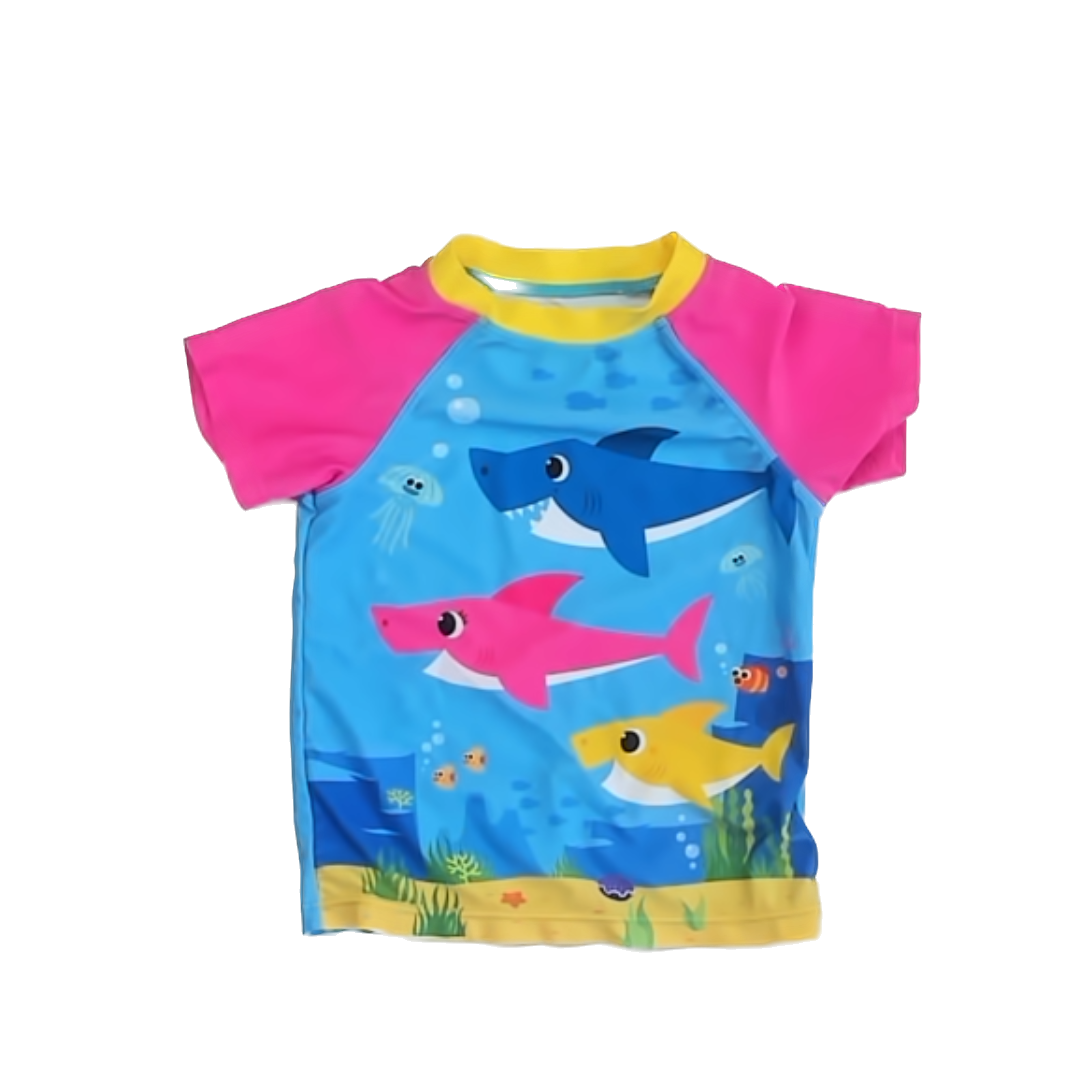 PinkFong Girls Pink | Blue | Sharks Rashguard Size: 3T Pink | Blue | Sharks