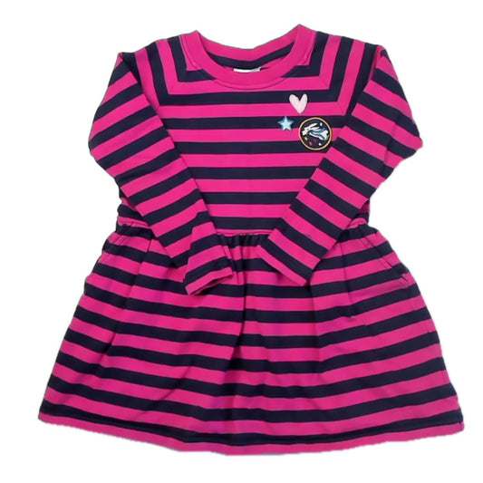 Hanna Andersson Girls Pink | Blue Stripe Dress Size: 6-7 Years Pink | Blue Stripe