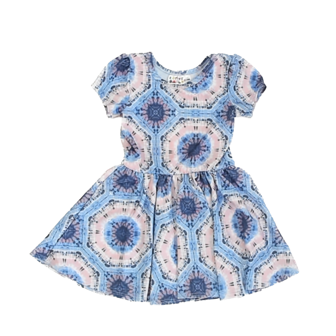 Dot Dot Smile Girls Pink Blue Tie Dye Dress Size: 12-24M Pink Blue Tie Dye