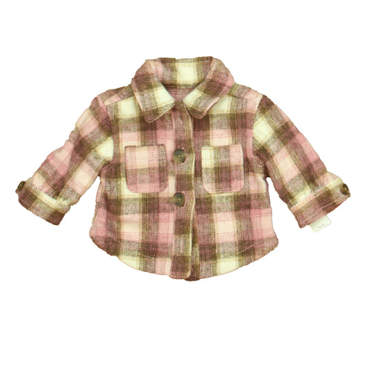 Old Navy Girls Pink | Brown Plaid Jacket Size: 0-3 Months