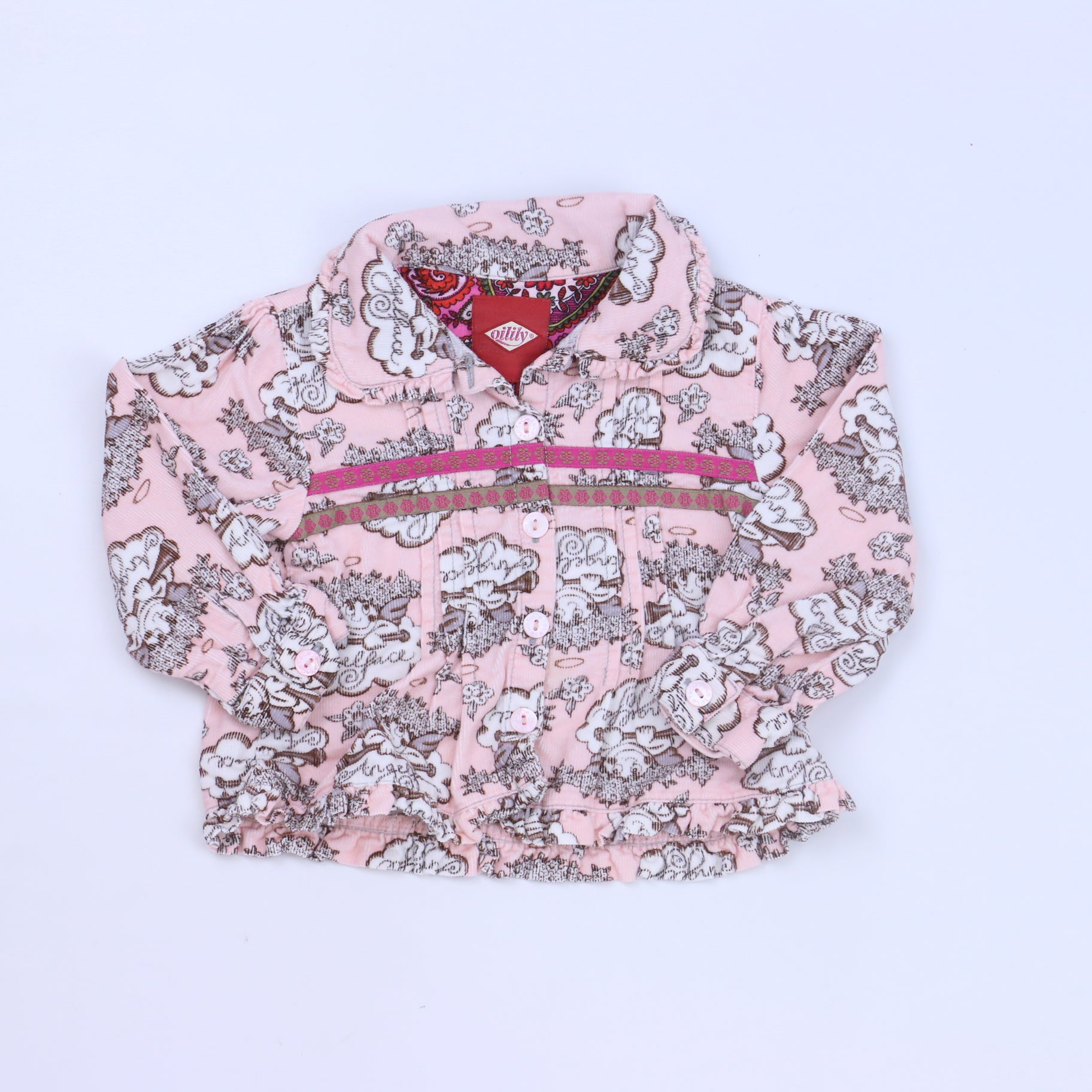 Oilily Girls Pink | Brown Button Down Long Sleeve Size: 18-24 Months (86cms) Pink | Brown