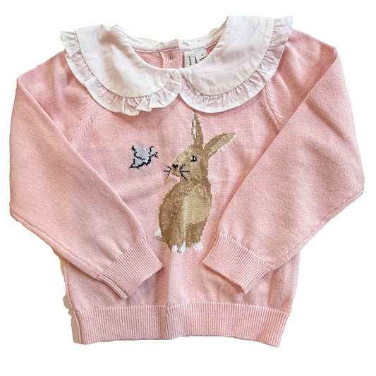 Janie and Jack Girls Pink Bunny Sweater Size: 3T Pink Bunny