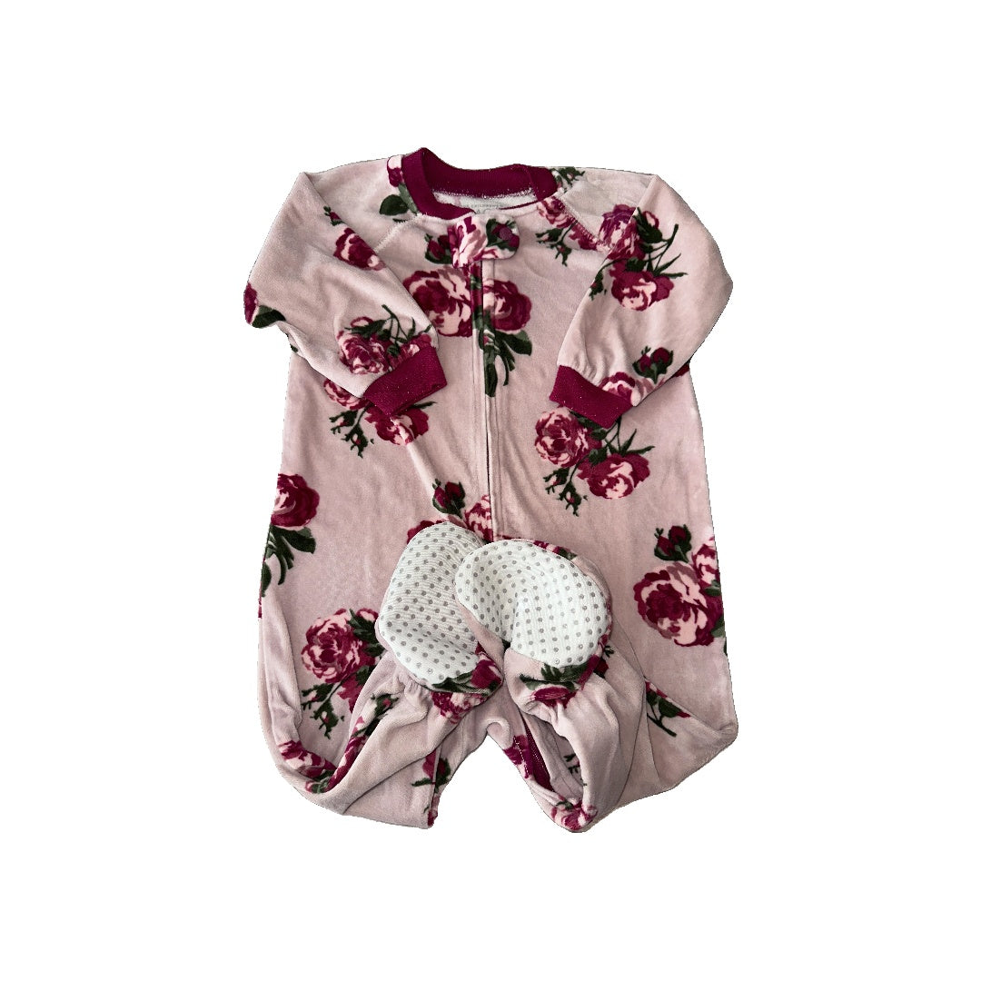 Children's Place Girls pink | Burgundy | Floral Pajamas Size: 9-12 Months pink | Burgundy | Floral