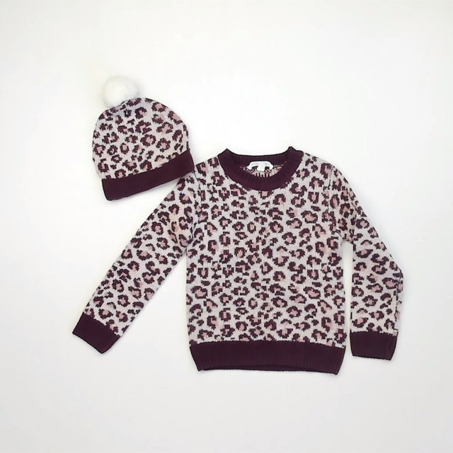 Derek Heart Girl Girls Pink | Burgundy Leopard Sweater Size: 4T Pink | Burgundy Leopard