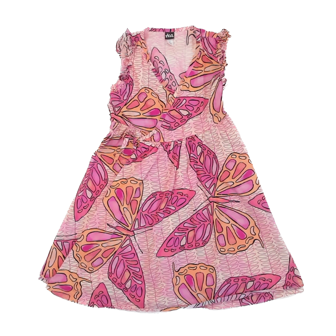Tea Collection Girls Pink | Butterflies Dress Size: 7 Years Pink | Butterflies