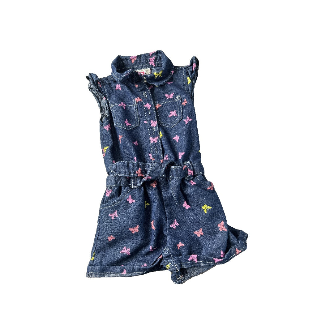 Girls pink | Butterfly | Denim Romper Size: 12-18 months pink | Butterfly | Denim