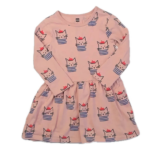 Tea Collection Girls Pink Cats Dress Size: 4T Pink Cats