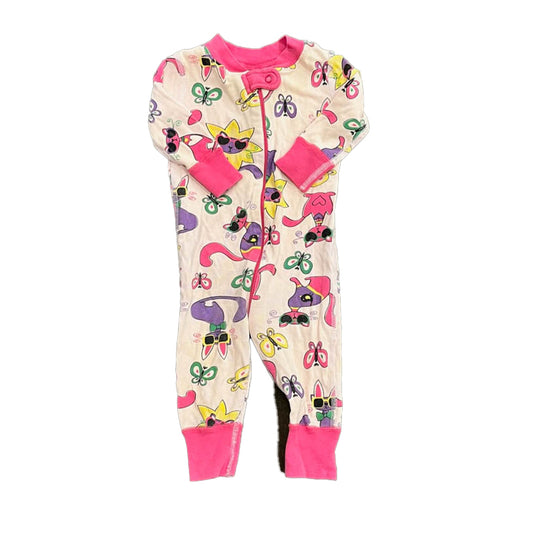 Hanna Andersson Girls Pink Cats 1-piece Non-footed Pajamas Size: 6-9 Months