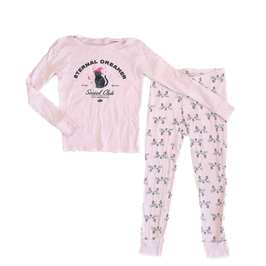 Old Navy Girls Pink Cats 2-piece Pajamas Size: 8 Years Pink Cats