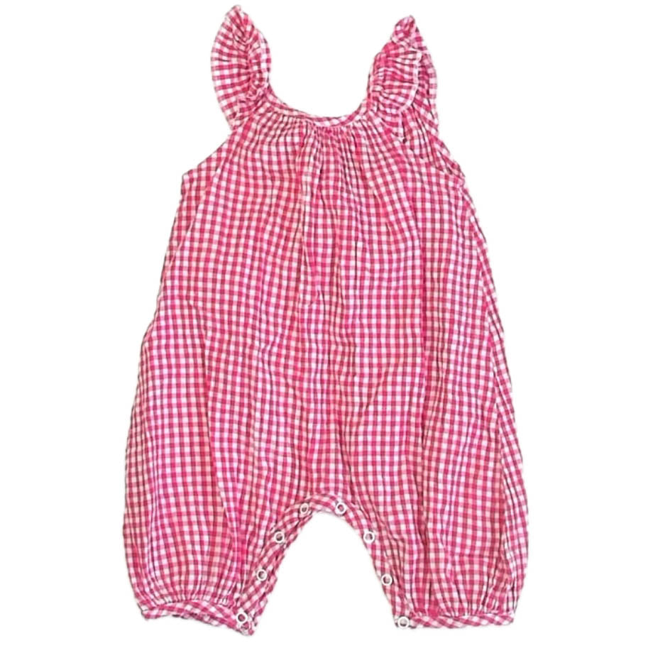 Petit Bateau Girls Pink Check Romper Size: 12 Months Pink Check