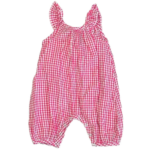 Petit Bateau Girls Pink Check Romper Size: 12 Months Pink Check