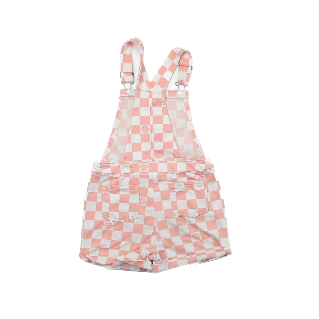 Derek Heart Girl Girls Pink Checkered Overall Shorts Size: 7-8 Years Pink Checkered