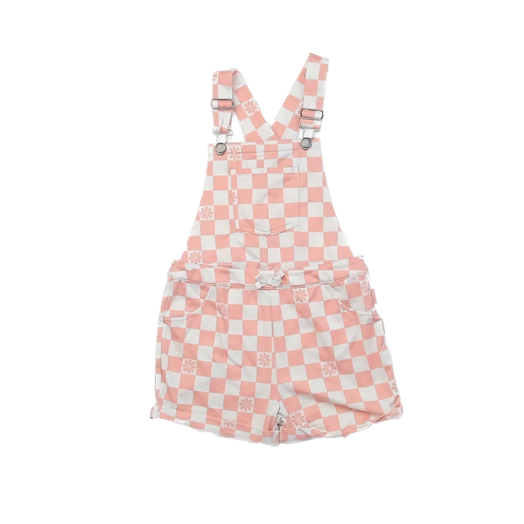 Derek Heart Girl Girls Pink Checkered Overall Shorts Size: 7-8 Years Pink Checkered
