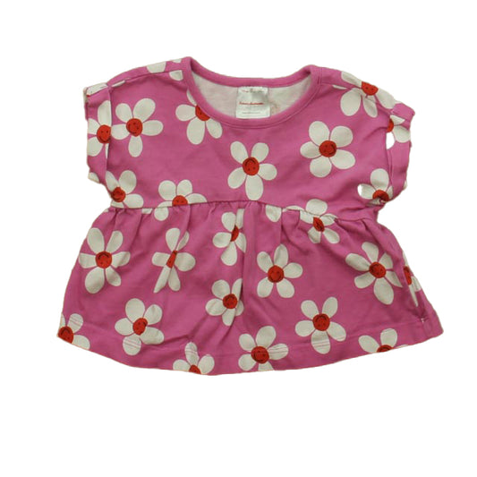 Hanna Andersson Girls Pink Daisies Short Sleeve Shirt Size: 6-12 Months