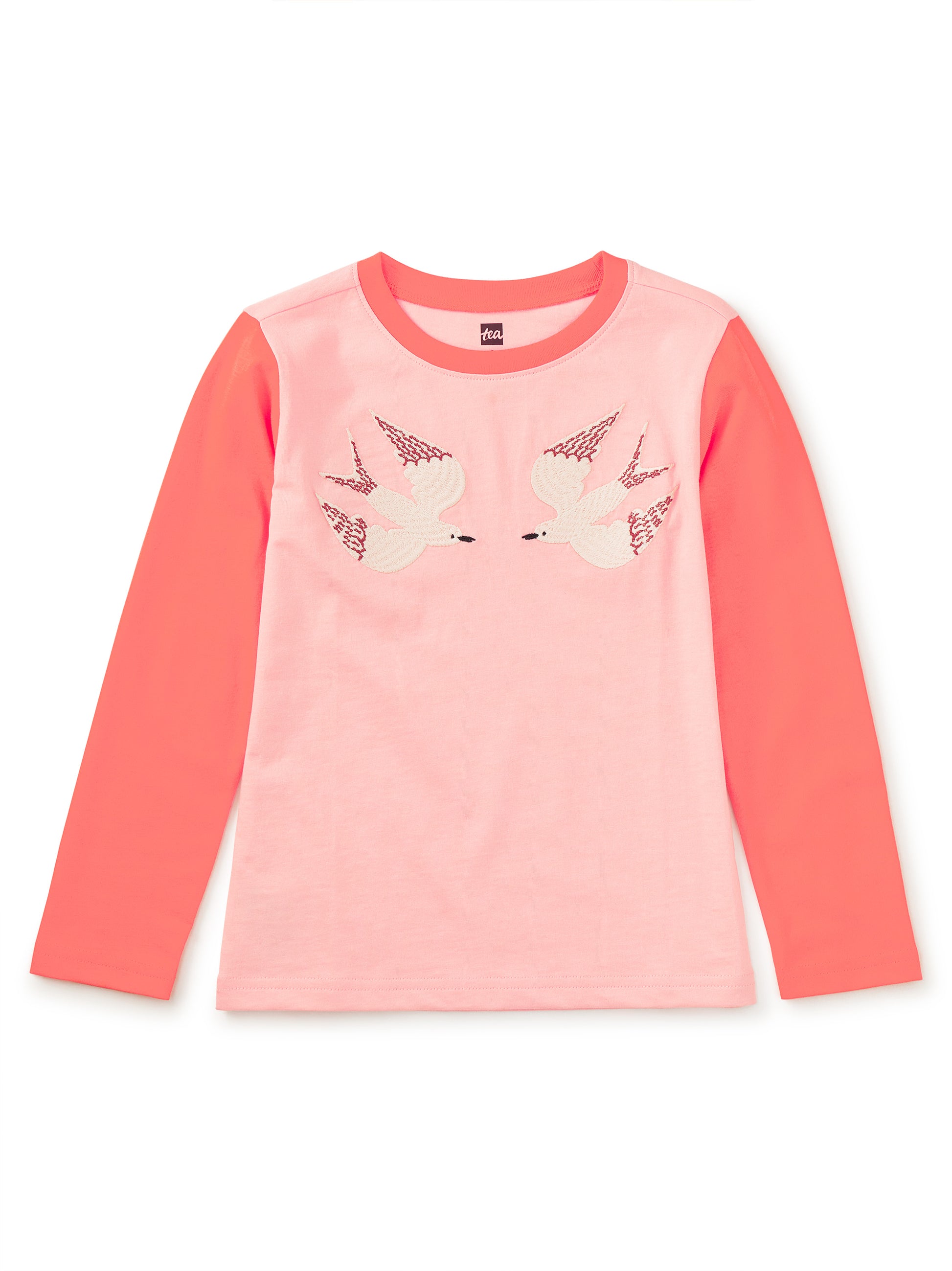 Tea Collection Girls Pink Embroidered Birds Long Sleeve T-Shirt Size: 5T Pink Embroidered Birds