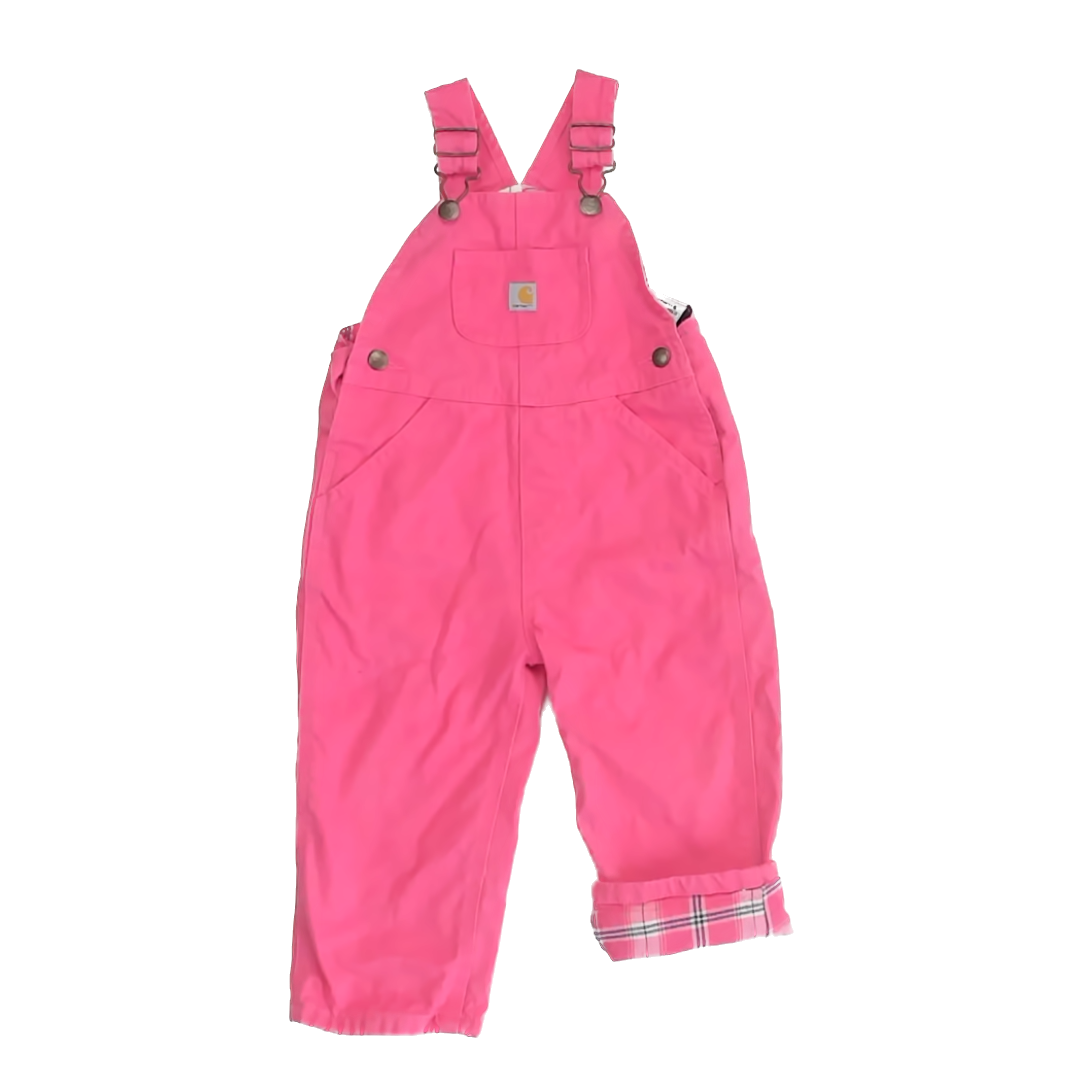 Carhartt Girls Pink Flannel-Lined Overalls Size: 2T Pink Flannel-Lined