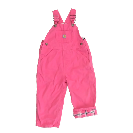 Carhartt Girls Pink Flannel-Lined Overalls Size: 2T Pink Flannel-Lined