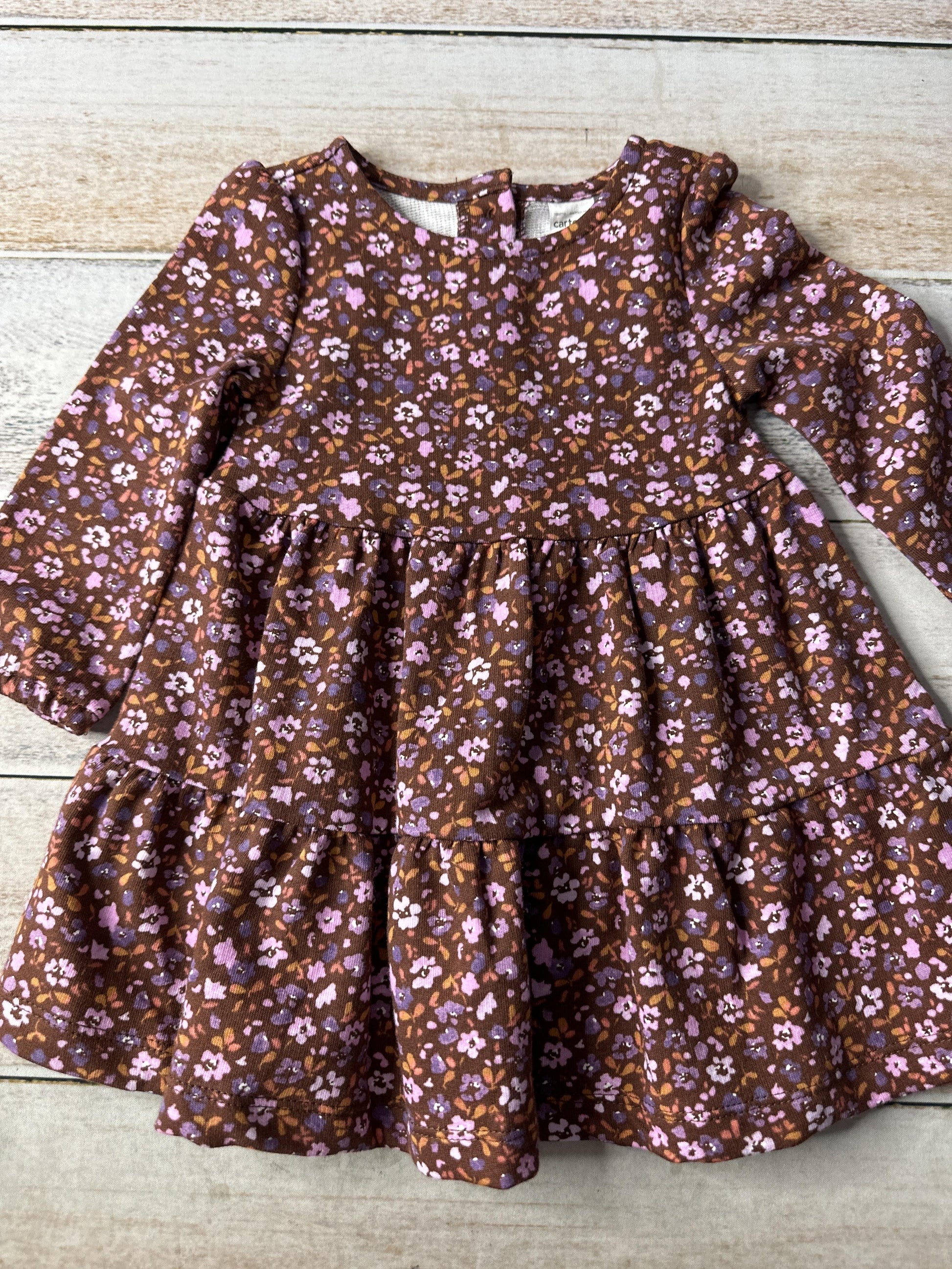 Carters Girls Pink floral | Brown Dress Size: 9-12 Months Pink floral | Brown