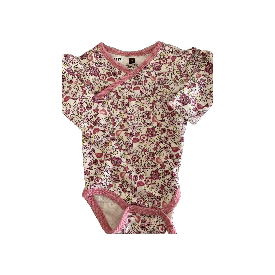 Tea Girls Pink floral | Indigo Onesie Size: 6-12 months Pink floral | Indigo