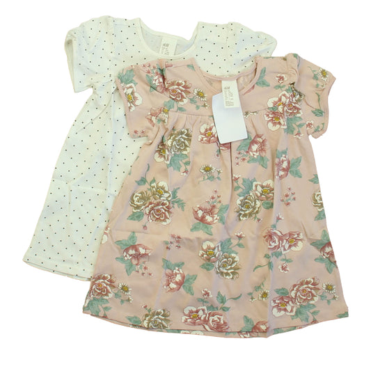 H&M Girls Pink Floral | Ivory Polka Dots Dress Size: 9-12 Months Pink Floral | Ivory Polka Dots