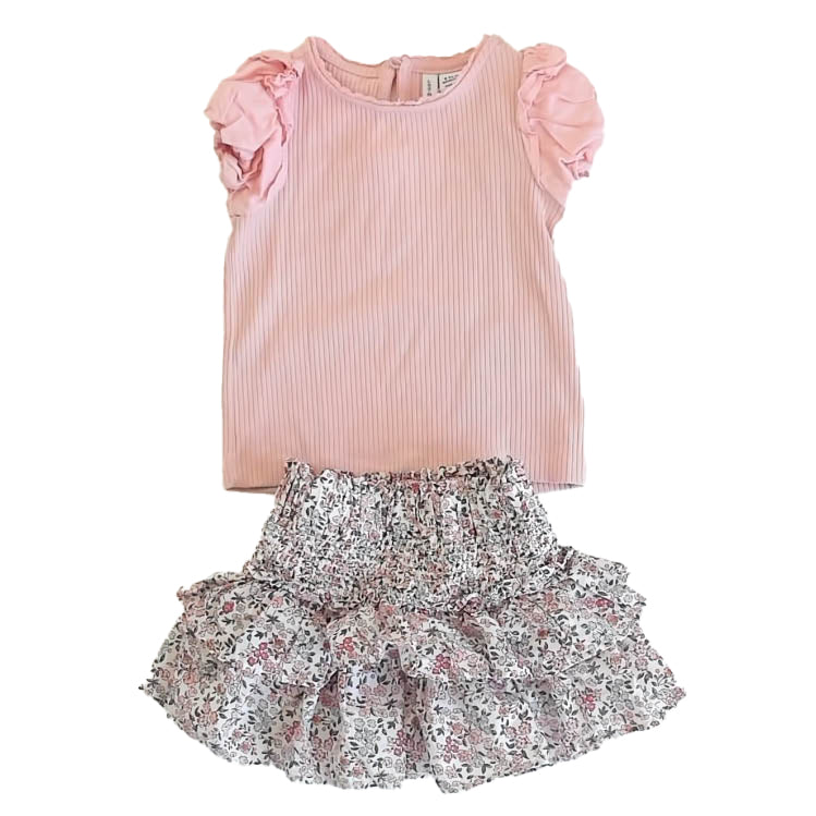 Janie & Jack Girls Pink Floral Apparel Sets Size: 6-12 Months Pink Floral