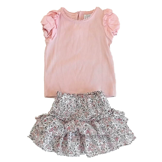 Janie & Jack Girls Pink Floral Apparel Sets Size: 6-12 Months Pink Floral