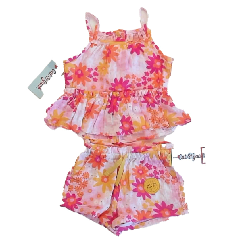 Carter's Girls Pink Floral Apparel Sets Size: 12 Months Pink Floral