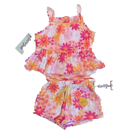 Carter's Girls Pink Floral Apparel Sets Size: 12 Months Pink Floral
