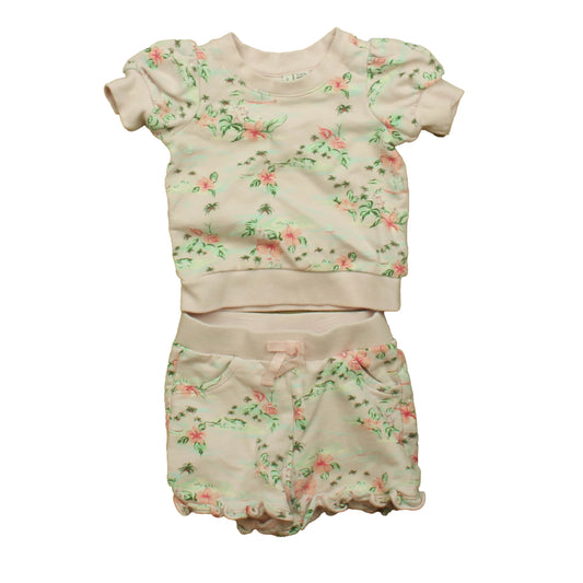 Janie and Jack Girls Pink Floral Apparel Sets Size: 6-12 Months Pink Floral
