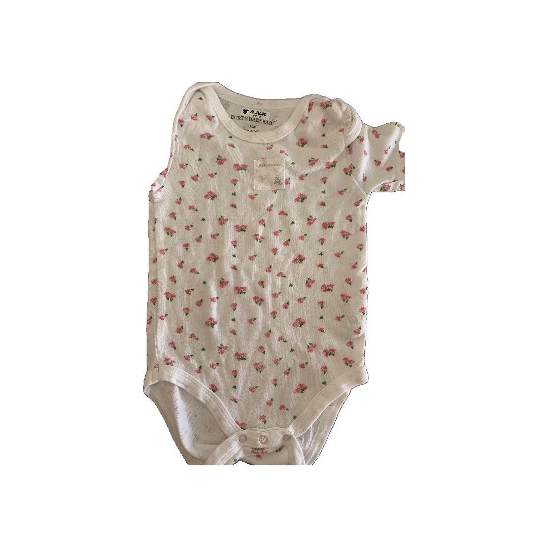 Burt's Bees Girls Pink floral Onesie Size: 12M Pink floral