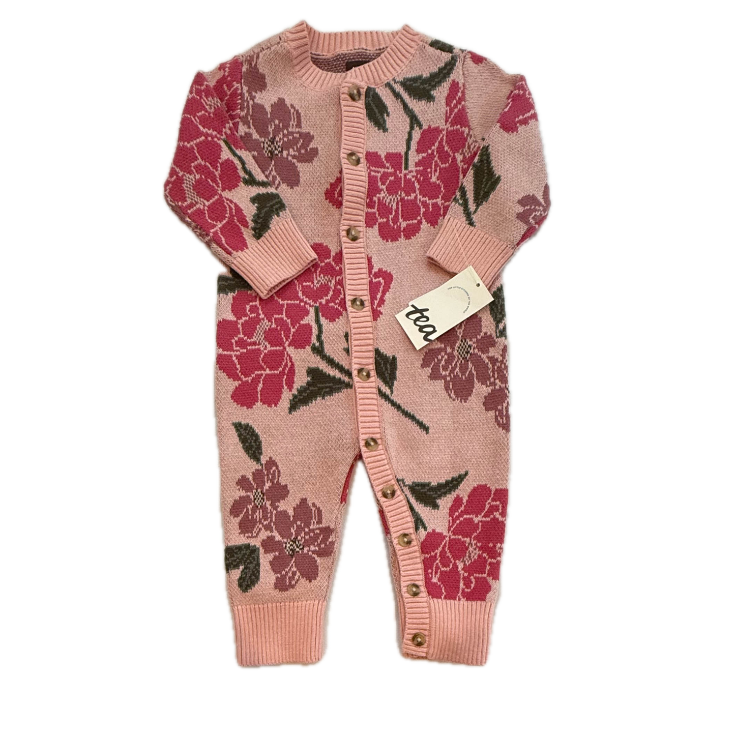 Tea Collection Girls Pink Floral Long Sleeve Outfit Size: 6-9 Months Pink Floral