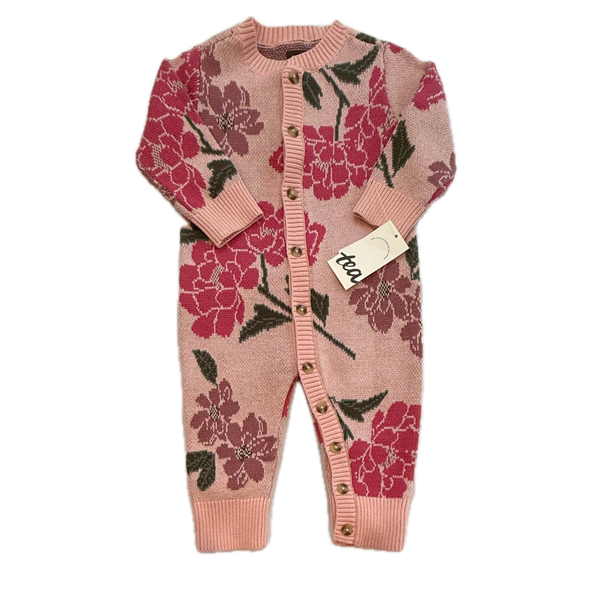 Tea Collection Girls Pink Floral Long Sleeve Outfit Size: 6-9 Months Pink Floral