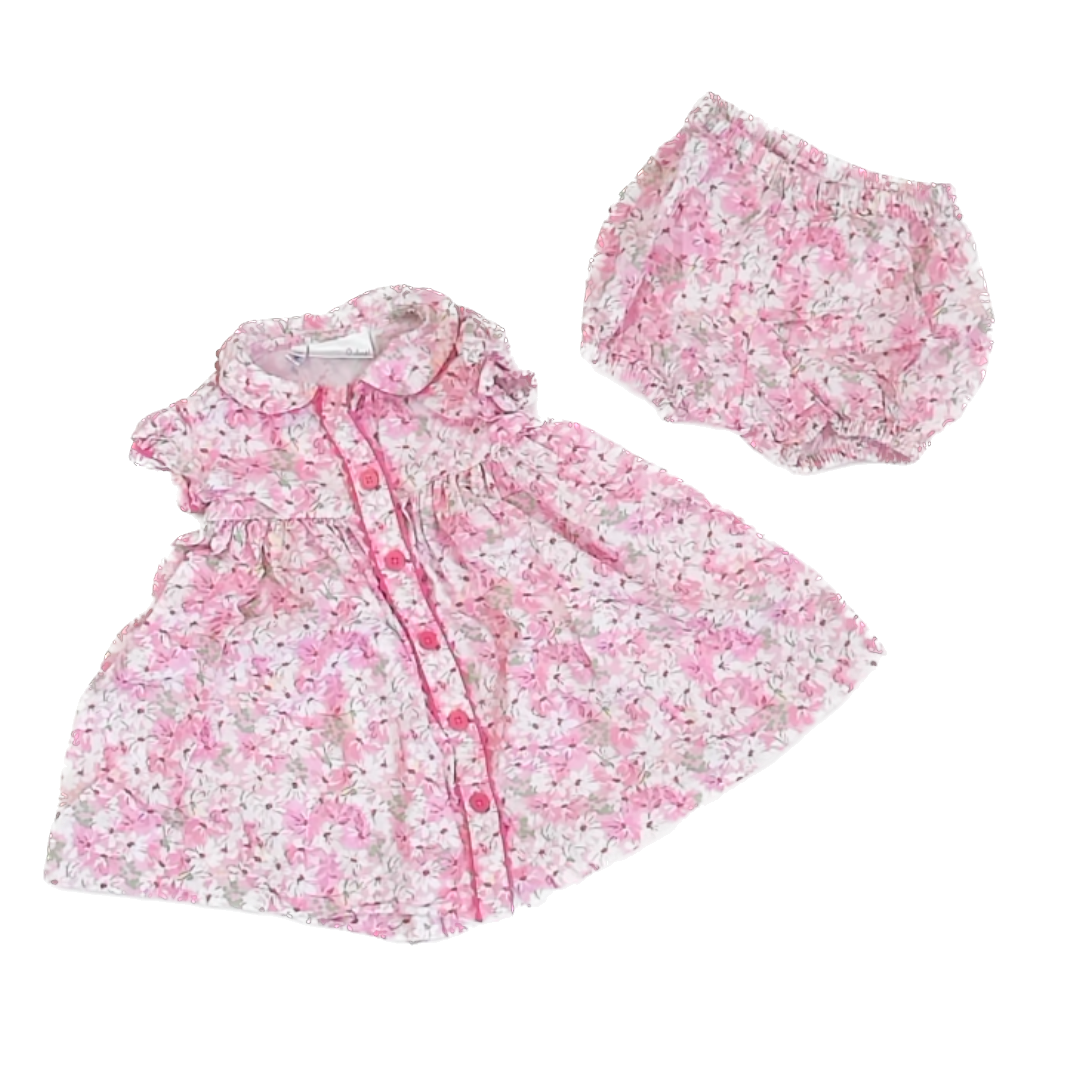 Rachel Riley Girls Pink Floral Dress Size: 6 Months Pink Floral