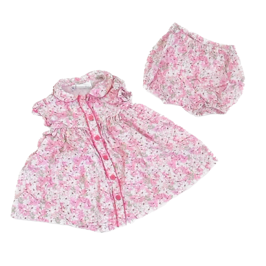 Rachel Riley Girls Pink Floral Dress Size: 6 Months Pink Floral